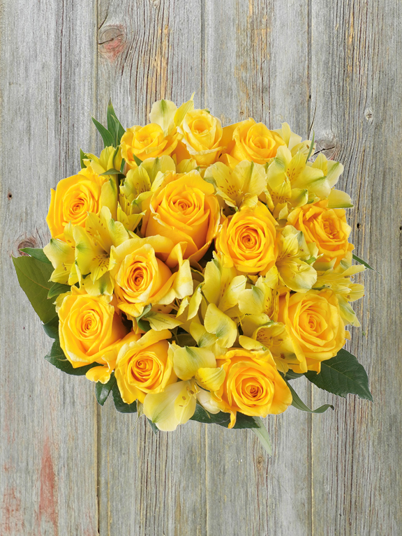 MONOCHROMATIC YELLOW  ALSTROMERIA AND   ROSE 18 STEM BOUQUET